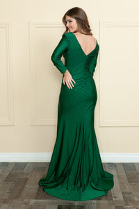 La Merchandise LAY9114 Long Sleeve Stretchy Formal Gown w/ Rhinestones - - LA Merchandise