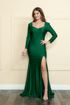 Load image into Gallery viewer, La Merchandise LAY9114 Long Sleeve Stretchy Formal Gown w/ Rhinestones - EMERALD GREEN - LA Merchandise