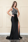 Load image into Gallery viewer, La Merchandise LAY9116 One Shoulder Stretchy Prom Evening Gown w/ Slit - BLACK - LA Merchandise