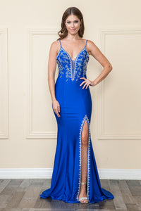 La Merchandise LAY9120 Sexy Detailed Bodycon Prom Open Back Dress Slit - ROYAL BLUE - LA Merchandise
