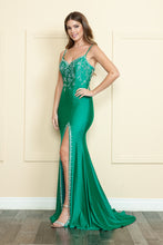 Load image into Gallery viewer, La Merchandise LAY9122 Spaghetti Strap Stretchy Prom Formal Gown Slit - EMERALD GREEN - LA Merchandise