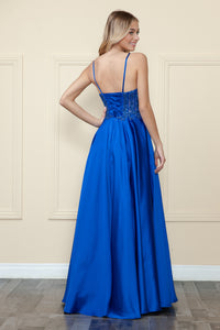 La Merchandise LAY9126 Satin A-line Formal Prom Gown w/ Pockets - - LA Merchandise