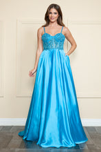 Load image into Gallery viewer, La Merchandise LAY9126 Satin A-line Formal Prom Gown w/ Pockets - TURQUOISE - LA Merchandise