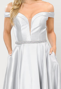 La Merchandise LAY 8686 Prom Mikado Off Shoulder Formal A-Line Gown - - LA Merchandise