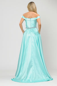 La Merchandise LAY 8686 Prom Mikado Off Shoulder Formal A-Line Gown - - LA Merchandise