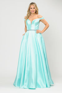La Merchandise LAY 8686 Prom Mikado Off Shoulder Formal A-Line Gown - MINT - LA Merchandise