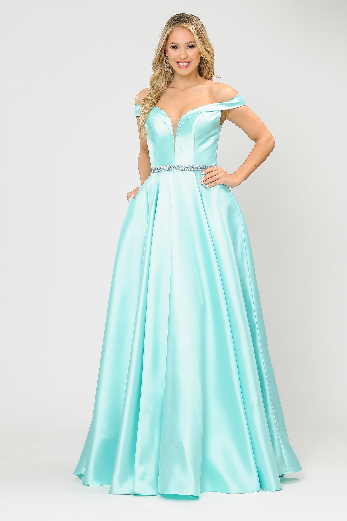 La Merchandise LAY 8686 Prom Mikado Off Shoulder Formal A-Line Gown - MINT - LA Merchandise