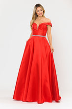 Load image into Gallery viewer, La Merchandise LAY 8686 Prom Mikado Off Shoulder Formal A-Line Gown - RED - LA Merchandise