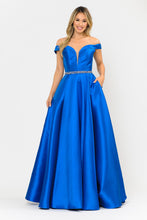 Load image into Gallery viewer, La Merchandise LAY 8686 Prom Mikado Off Shoulder Formal A-Line Gown - ROYAL - LA Merchandise