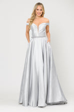 Load image into Gallery viewer, La Merchandise LAY 8686 Prom Mikado Off Shoulder Formal A-Line Gown - SILVER - LA Merchandise