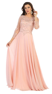 LA Merchandise LA1615 Elegant Long Sleeve Mother of the Bride Dress - Dusty/Rose - LA Merchandise
