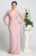 Load image into Gallery viewer, Long sleeve lace applique &amp; rhinestone long Ity dress- MQ1630