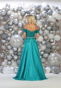 Off shoulder formal evening gown with side pockets- MQ1639