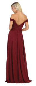 Off shoulder long pleated chiffon dress - LA1644 - - LA Merchandise