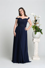 Load image into Gallery viewer, Off shoulder long pleated chiffon dress - LA1644 - Navy - LA Merchandise