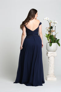 Off shoulder long pleated chiffon dress - LA1644 - - LA Merchandise