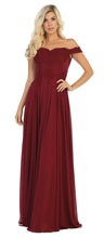 Load image into Gallery viewer, Off shoulder long pleated chiffon dress - LA1644 - Burgundy - LA Merchandise