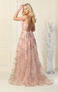 Shimmering Floral Evening Gown  - LA1787