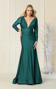 Long sleeve Bodycon Gown - LAA381C - HUNTER GREEN - LA Merchandise