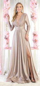 Long Sleeve Stretchy Gown - LA1835 - MOCHA - LA Merchandise