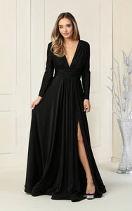 Long Sleeve Stretchy Gown - LA1835 - BLACK - LA Merchandise