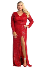 Load image into Gallery viewer, La Merchandise LA1843 Long Sleeve Full Sequined Formal Evening Gown - RED - LA Merchandise