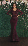 Load image into Gallery viewer, La Merchandise LA1850 Long Sleeve Special Occasion Mermaid Dress - EGGPLANT - LA Merchandise