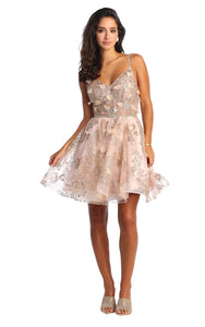 LA Merchandise LA1894 Short A-Line Floral Glitter Cocktail Party Dress