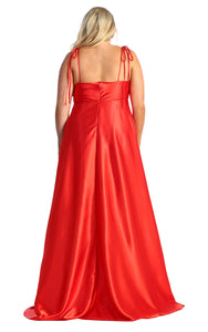 LA Merchandise LA1901 Long Slit Scoop Neck Bridesmaids Satin Dress
