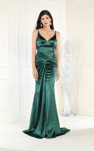 LA Merchandise LA1955 Sleeveless V-Neck Ruched Satin Bridesmaid Gown