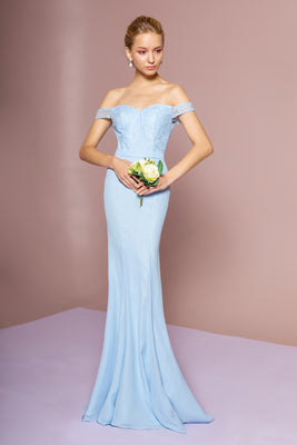 La Merchandise LAS2697 Off the Shoulder Mermaid Chiffon Formal Dress - BABY BLUE - LA Merchandise