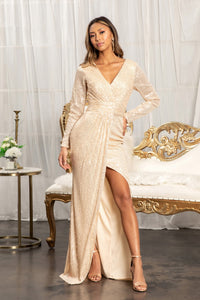 Mermaid Dress w/ Long Sleeves - LAS3063 - GOLD - LA Merchandise