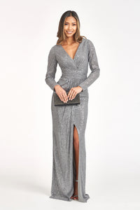 Mermaid Dress w/ Long Sleeves - LAS3063 - SILVER - LA Merchandise