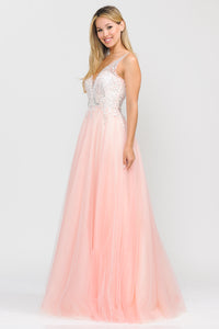 Mesh A-line Formal Gown - LAY8354 - - LA Merchandise