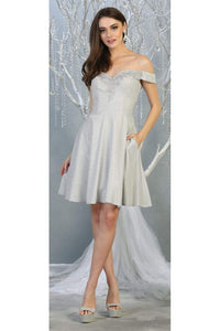 Metallic Cocktail Dress with Pockets - LA1788 - SILVER - LA Merchandise