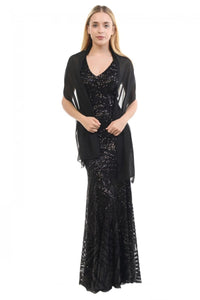 Metallic Long Formal Gown - LN5150 - BLACK - LA Merchandise