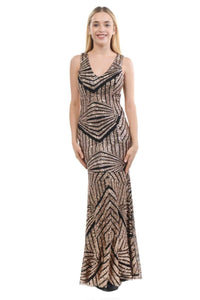 Metallic Long Formal Gown - LN5150 - BRONZE BLACK - LA Merchandise