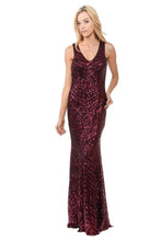 Load image into Gallery viewer, Metallic Long Formal Gown - LN5150 - WINE - LA Merchandise