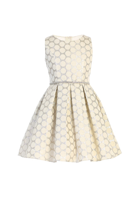 La Merchandise LAK849 Metallic Polka Dot Girls Dress with Pockets - Ivory - LA Merchandise