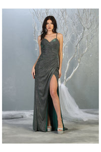 Metallic Spaghetti Strap Evening Dress LA1730 - Hunter Green - Dress LA Merchandise