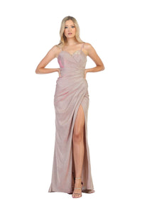 Metallic Spaghetti Strap Evening Dress LA1730 - ROSEGOLD - Dress LA Merchandise