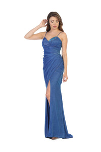 Metallic Spaghetti Strap Evening Dress LA1730 - ROYAL - Dress LA Merchandise