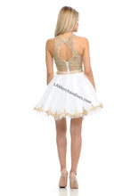 Load image into Gallery viewer, Metallic lace applique &amp; rhinestones short mesh dress- LN8015 - - LA Merchandise