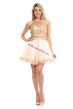Load image into Gallery viewer, Metallic lace applique &amp; rhinestones short mesh dress- LN8015 - Blush - LA Merchandise