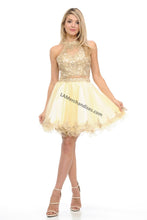 Load image into Gallery viewer, Metallic lace applique &amp; rhinestones short mesh dress- LN8015 - Champagne - LA Merchandise