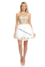 Load image into Gallery viewer, Metallic lace applique &amp; rhinestones short mesh dress- LN8015 - White - LA Merchandise