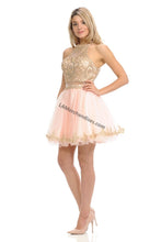 Load image into Gallery viewer, Metallic lace applique &amp; rhinestones short mesh dress- LN8015 - - LA Merchandise
