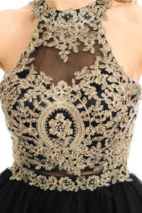 Metallic lace applique & rhinestones short mesh dress- LN8015 - - LA Merchandise