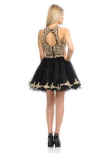 Load image into Gallery viewer, Metallic lace applique &amp; rhinestones short mesh dress- LN8015 - - LA Merchandise