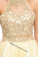 Load image into Gallery viewer, Metallic lace applique &amp; rhinestones short mesh dress- LN8015 - - LA Merchandise